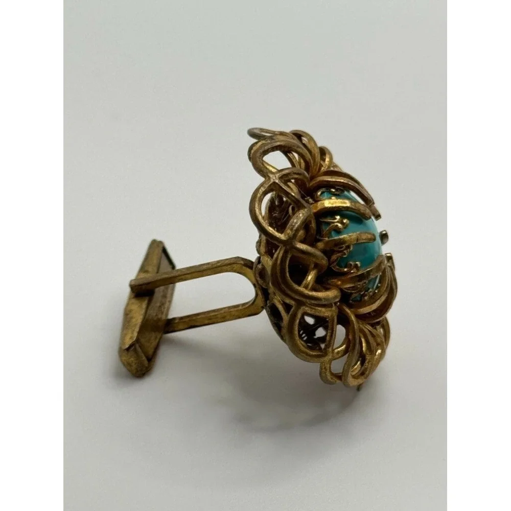 Vintage Miriam Haskell Signed Faux‎ Turquoise Gold Tone Cufflinks